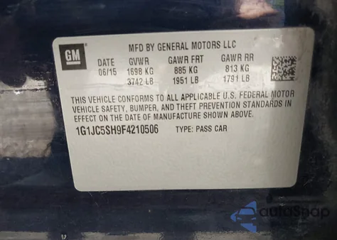 2015 Chevrolet Sonic Lt Auto from USA, damaged, VIN 1G1JC5SH9F4210506